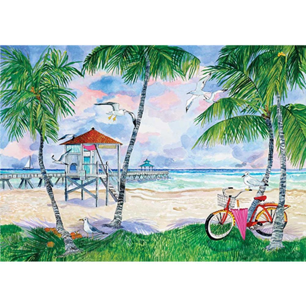 Plage d’océan - diamant rond complet - 40x30cm