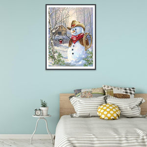 Bonhomme de neige - diamant rond complet - 30x40cm