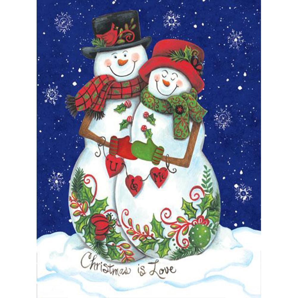Bonhomme de neige - diamant rond complet - 30x40cm