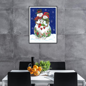 Bonhomme de neige - diamant rond complet - 30x40cm