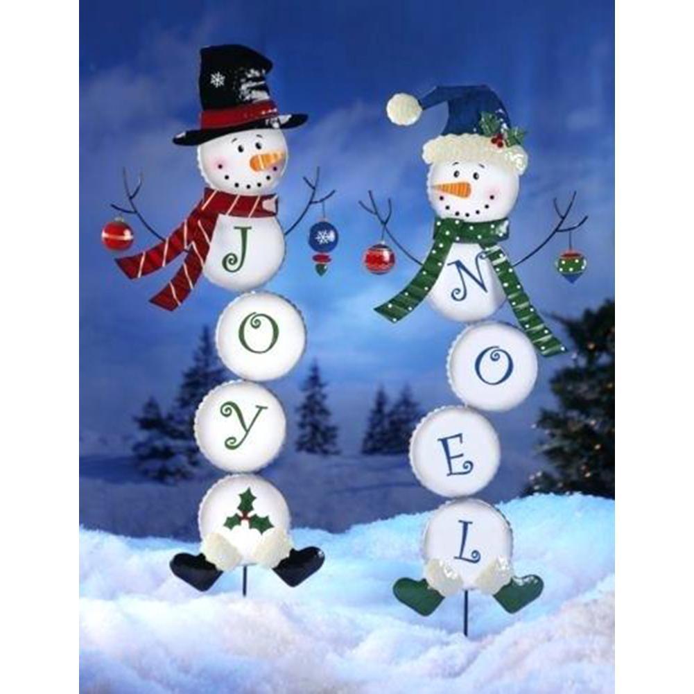 Bonhomme de neige - diamant rond complet - 30x40cm