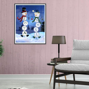 Bonhomme de neige - diamant rond complet - 30x40cm