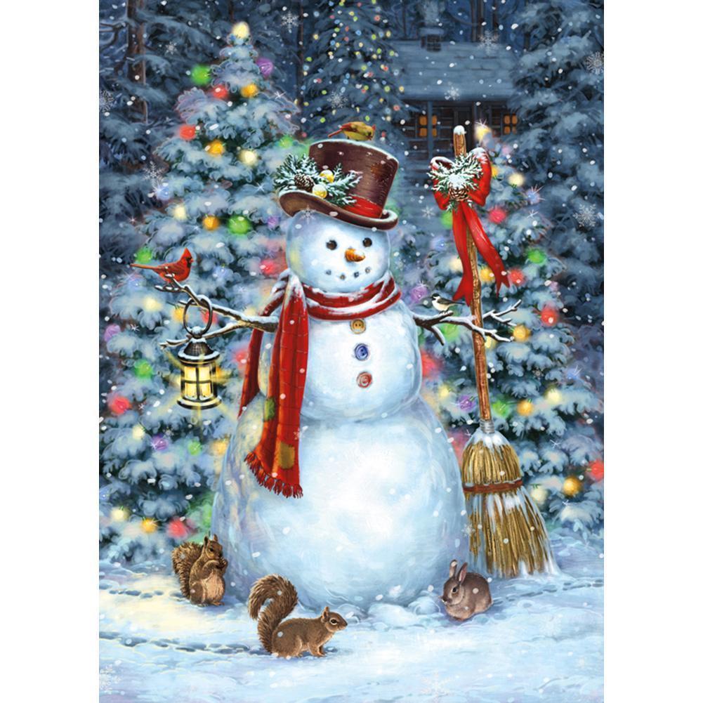 Bonhomme de neige - diamant rond complet - 30x40cm