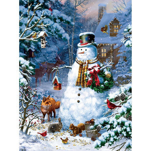 Bonhomme de neige - diamant rond complet - 30x40cm