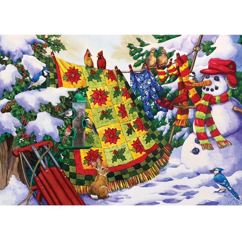 Bonhomme de neige - diamant rond complet - 40x30cm