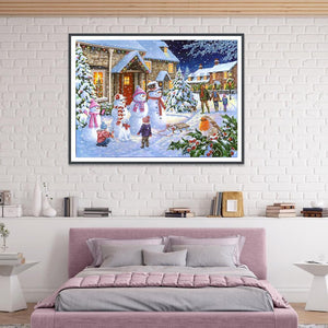 Bonhomme de neige - diamant rond complet - 40x30cm