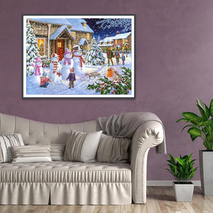 Bonhomme de neige - diamant rond complet - 40x30cm