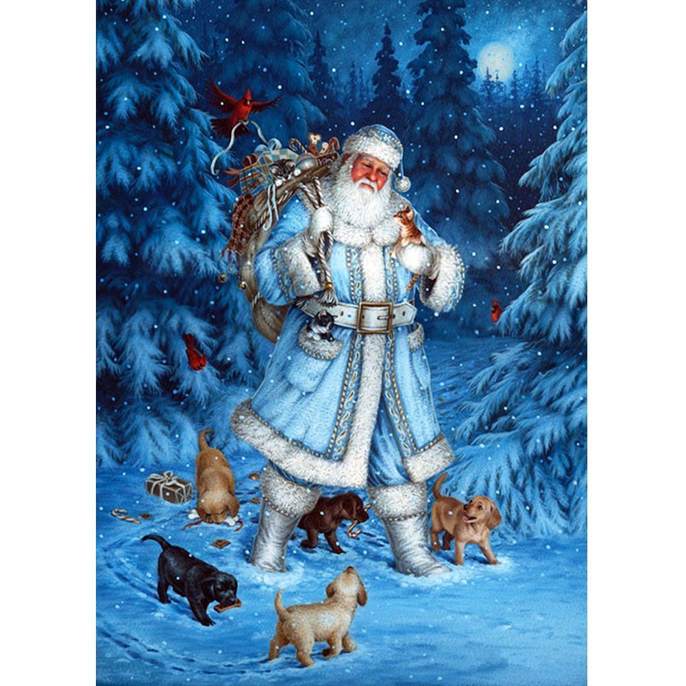 Bonhomme de neige du Père Noël - diamant rond complet - 40x30cm