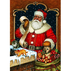 Bonhomme de neige du Père Noël - diamant rond complet - 40x30cm