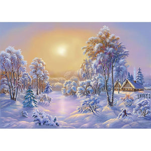 Paysage de neige - diamant rond complet - 40x30cm