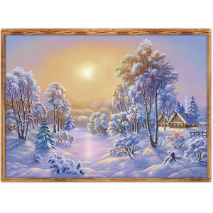 Paysage de neige - diamant rond complet - 40x30cm