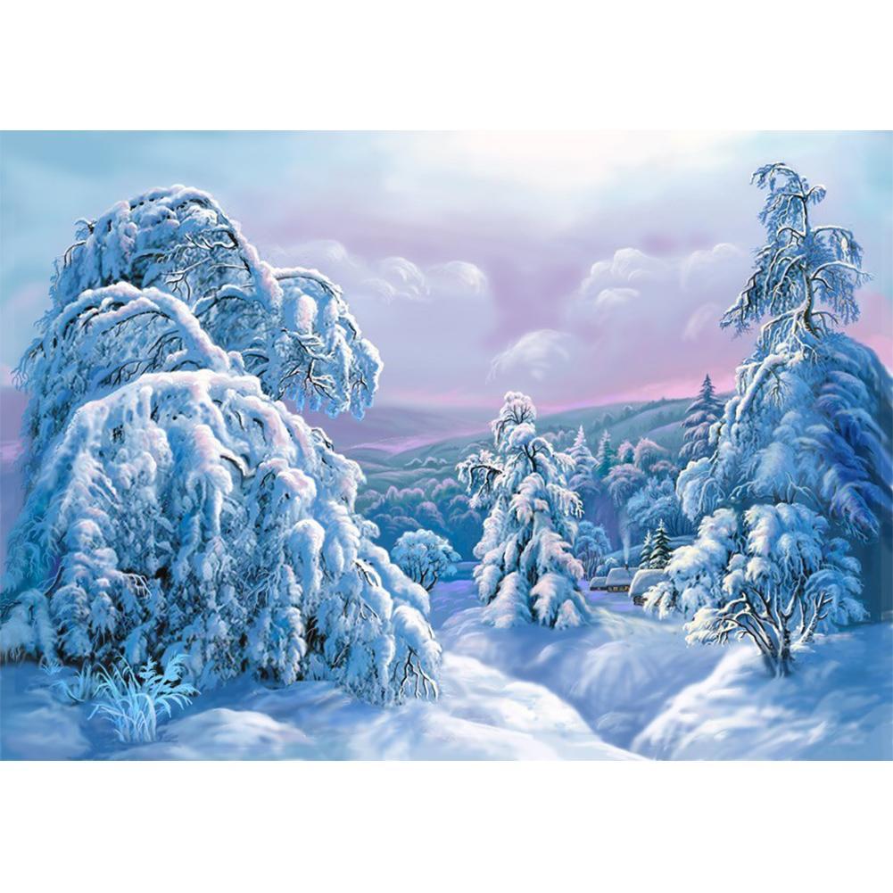 Paysage de neige - diamant rond complet - 40x30cm
