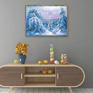 Paysage de neige - diamant rond complet - 40x30cm