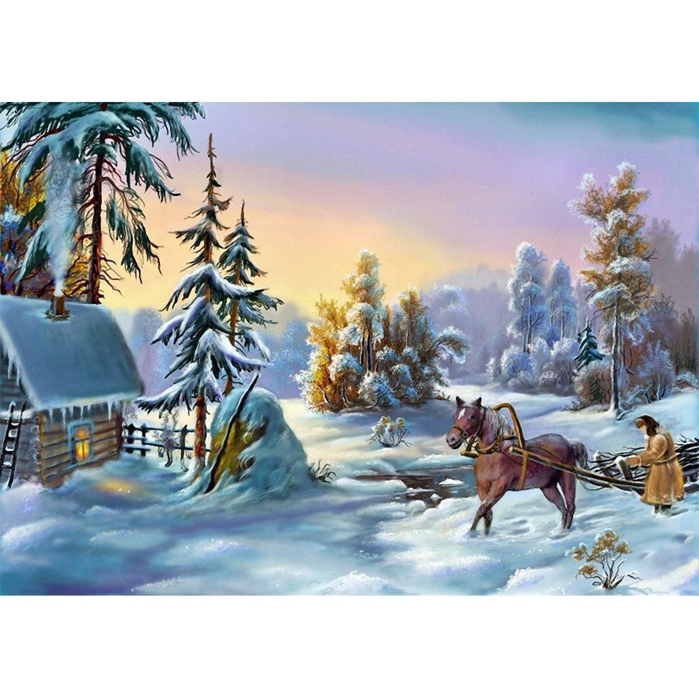 Paysage de neige - diamant rond complet - 40x30cm