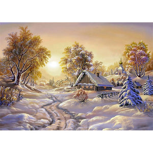Paysage de neige - diamant rond complet - 40x30cm