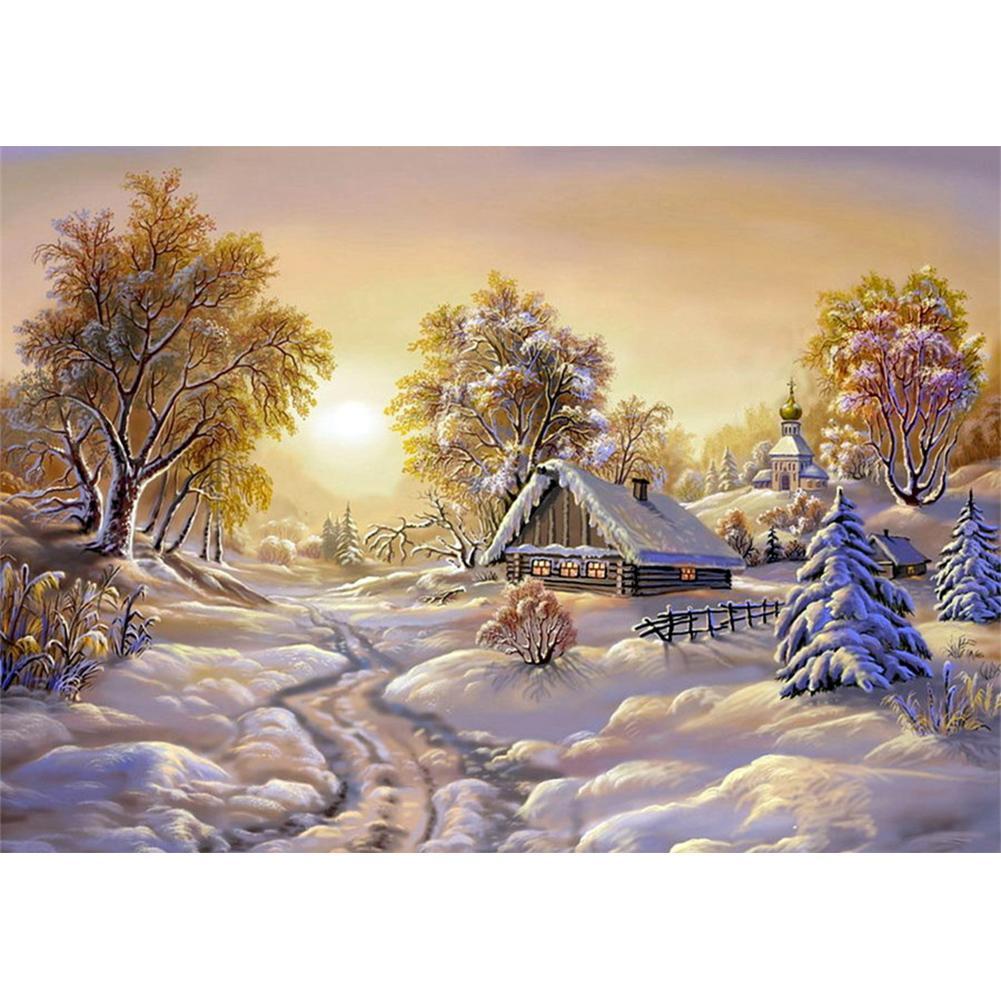 Paysage de neige - diamant rond complet - 40x30cm