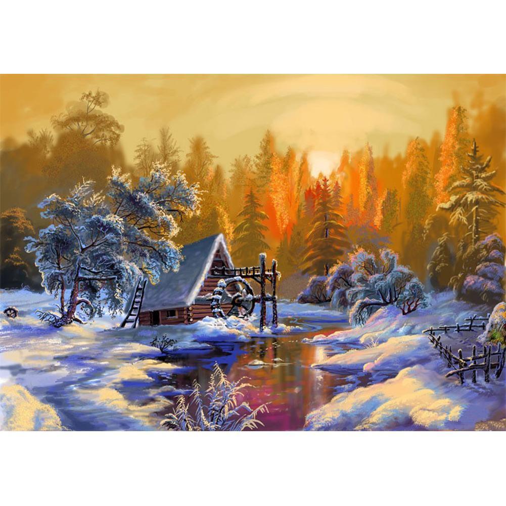 Paysage de neige - diamant rond complet - 40x30cm