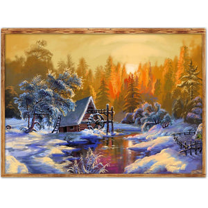 Paysage de neige - diamant rond complet - 40x30cm