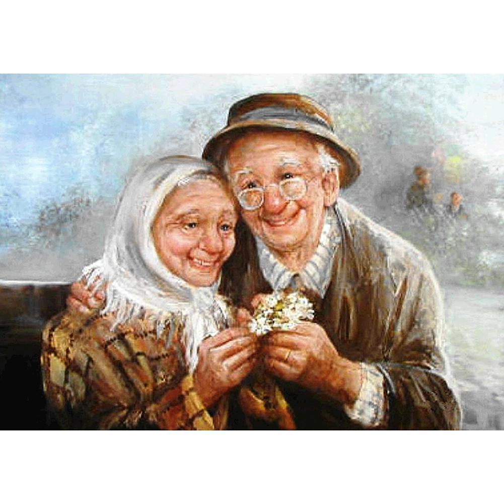 Couples plus âgés - diamant rond complet - 30x40cm
