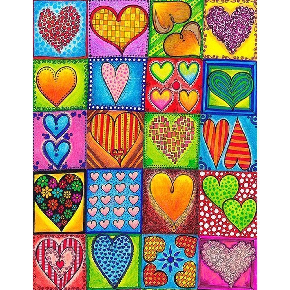 Coeur - diamant rond complet - 40x50cm