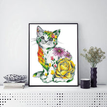 Charger l&#39;image dans la galerie, Chat de fleur - diamant rond complet - 40x50cm
