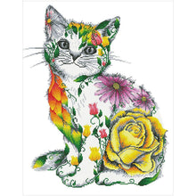 Charger l&#39;image dans la galerie, Chat de fleur - diamant rond complet - 40x50cm
