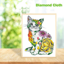 Charger l&#39;image dans la galerie, Chat de fleur - diamant rond complet - 40x50cm
