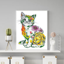 Charger l&#39;image dans la galerie, Chat de fleur - diamant rond complet - 40x50cm
