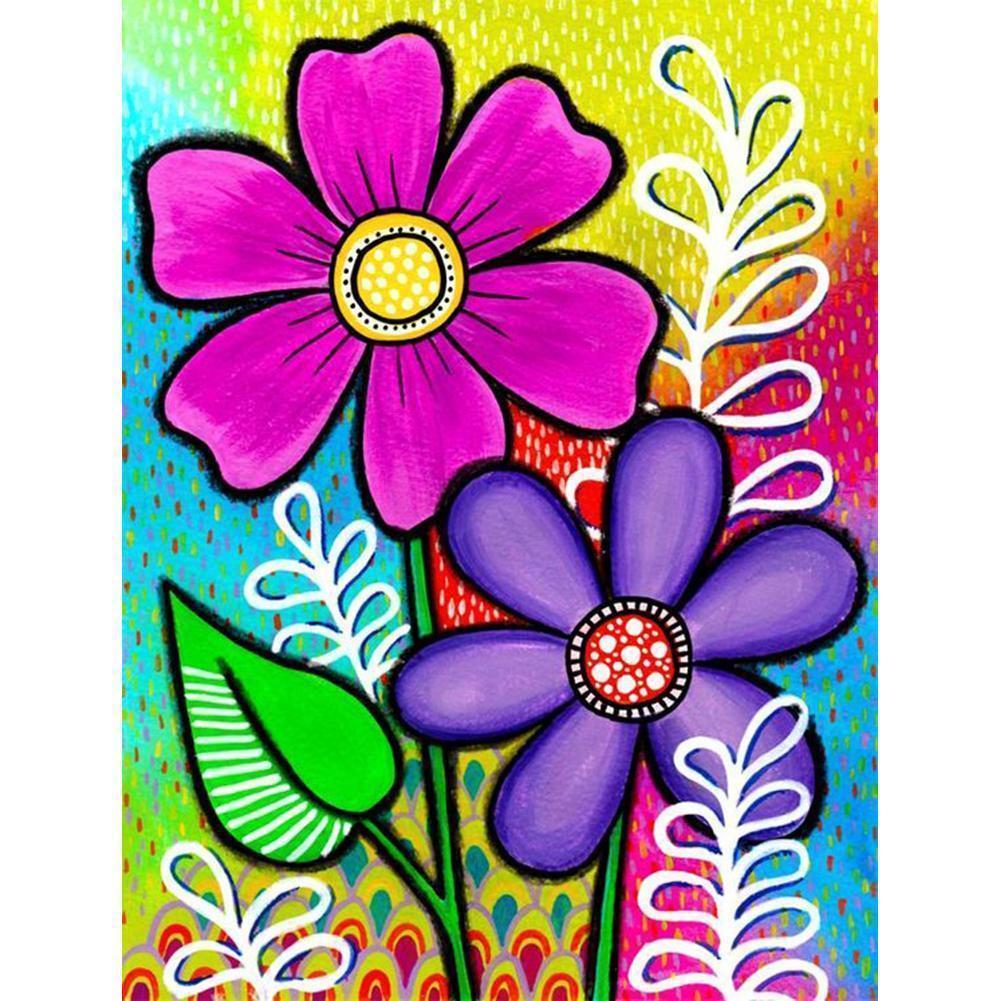 Fleurs - diamant rond complet - 30x40cm