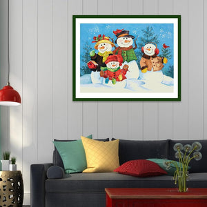 Bonhomme de neige - diamant rond complet - 40x30cm