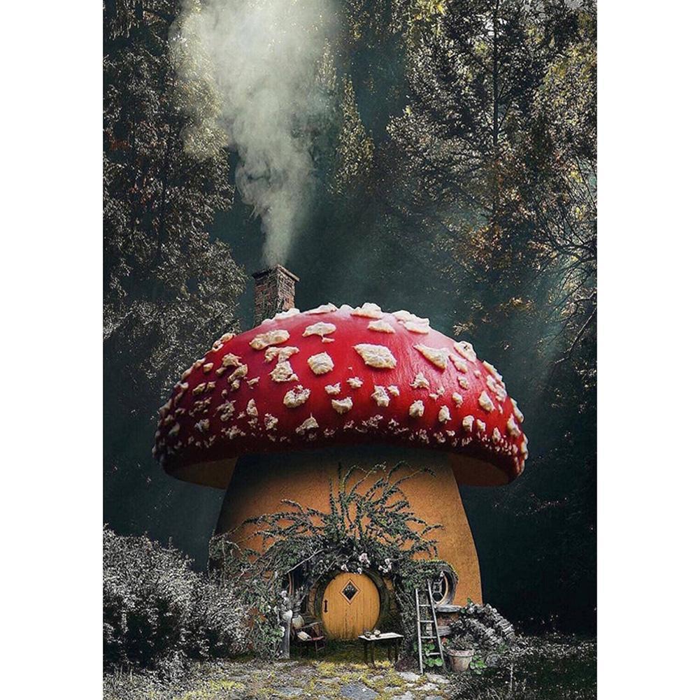 Maison de champignons - diamant rond complet - 30x40cm