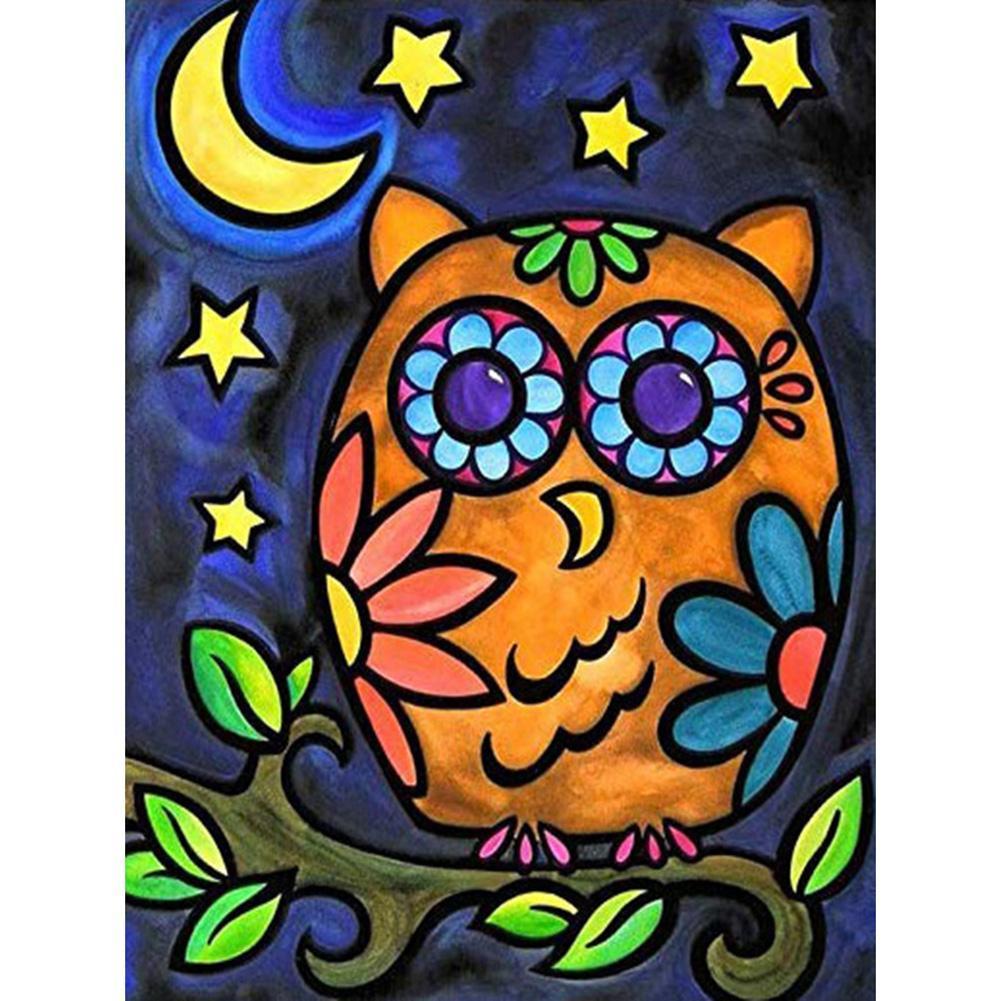 Hibou - diamant rond complet - 30x40cm