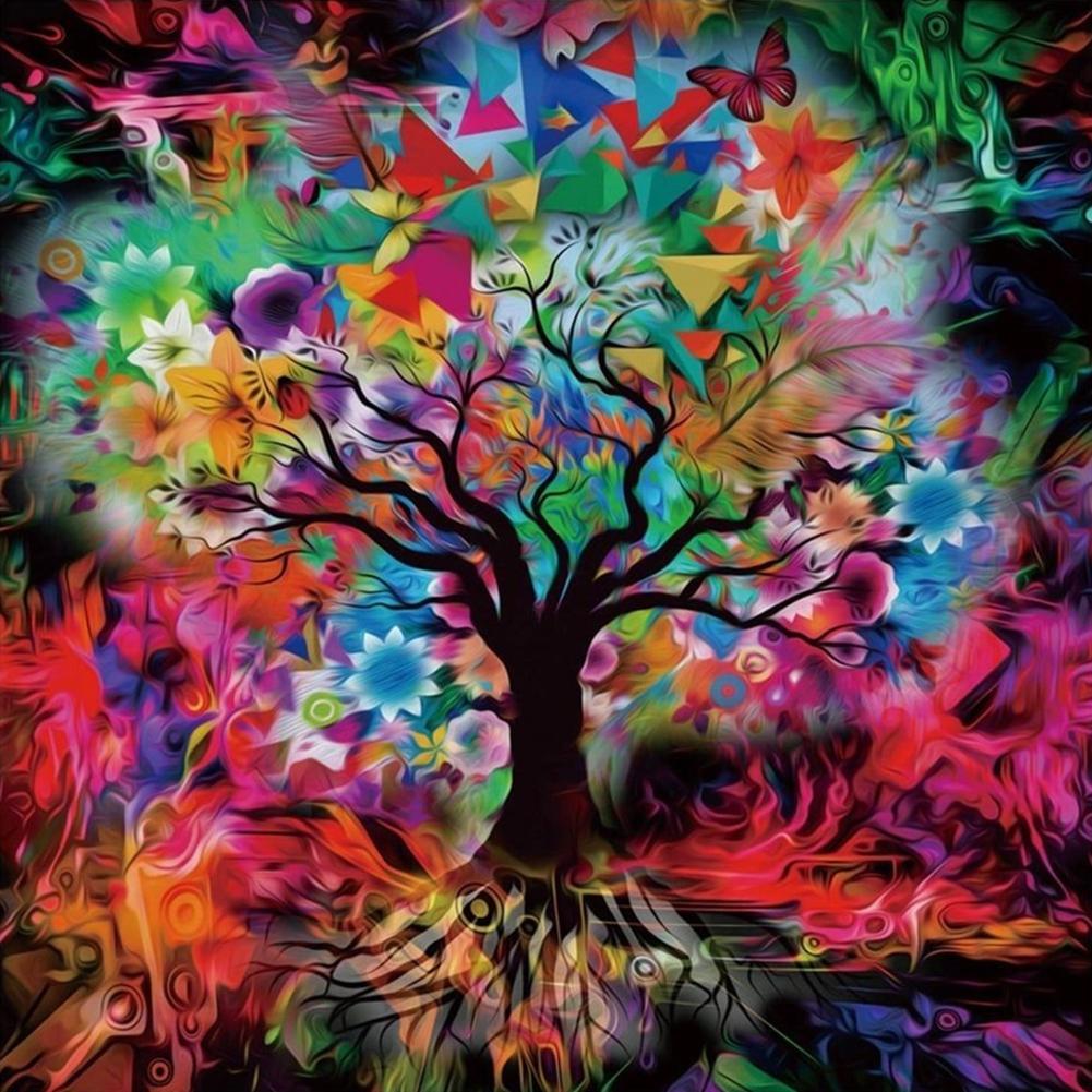 Arbre coloré - diamant rond complet - 30x30cm