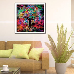 Arbre coloré - diamant rond complet - 30x30cm