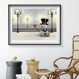 Bonhomme de neige - diamant rond complet - 30x40cm