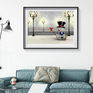 Bonhomme de neige - diamant rond complet - 30x40cm