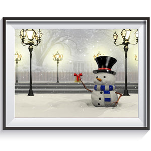 Bonhomme de neige - diamant rond complet - 30x40cm