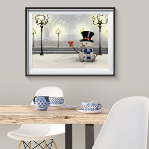 Bonhomme de neige - diamant rond complet - 30x40cm