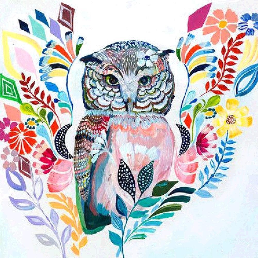 Hibou carré - peinture en diamant complet - 30x30cm