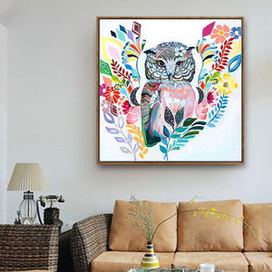 Hibou carré - peinture en diamant complet - 30x30cm