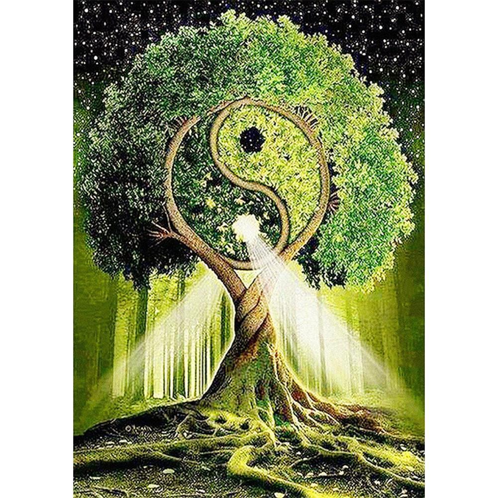 Chemin d’arbre - diamant rond complet - 30x40cm