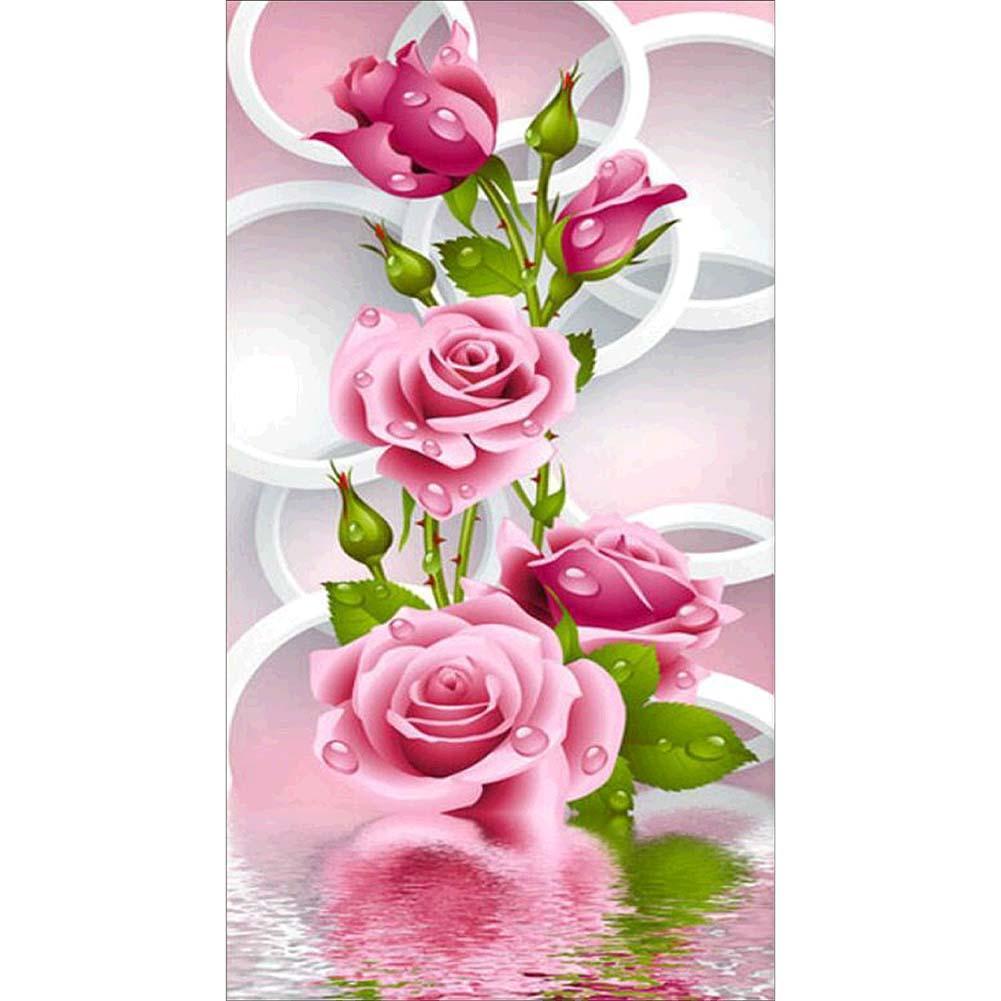 Fleur rose - diamant rond complet - 30x50cm