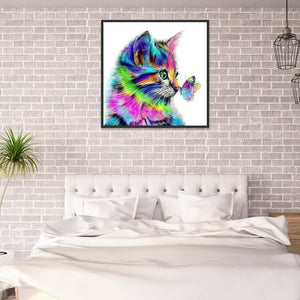 Chat et papillon - diamant rond complet - 30x30cm