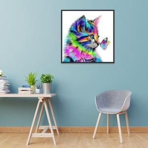 Chat et papillon - diamant rond complet - 30x30cm