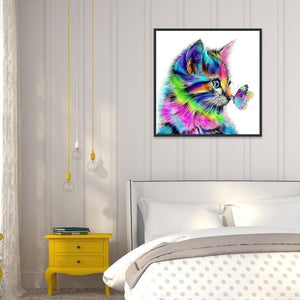 Chat et papillon - diamant rond complet - 30x30cm