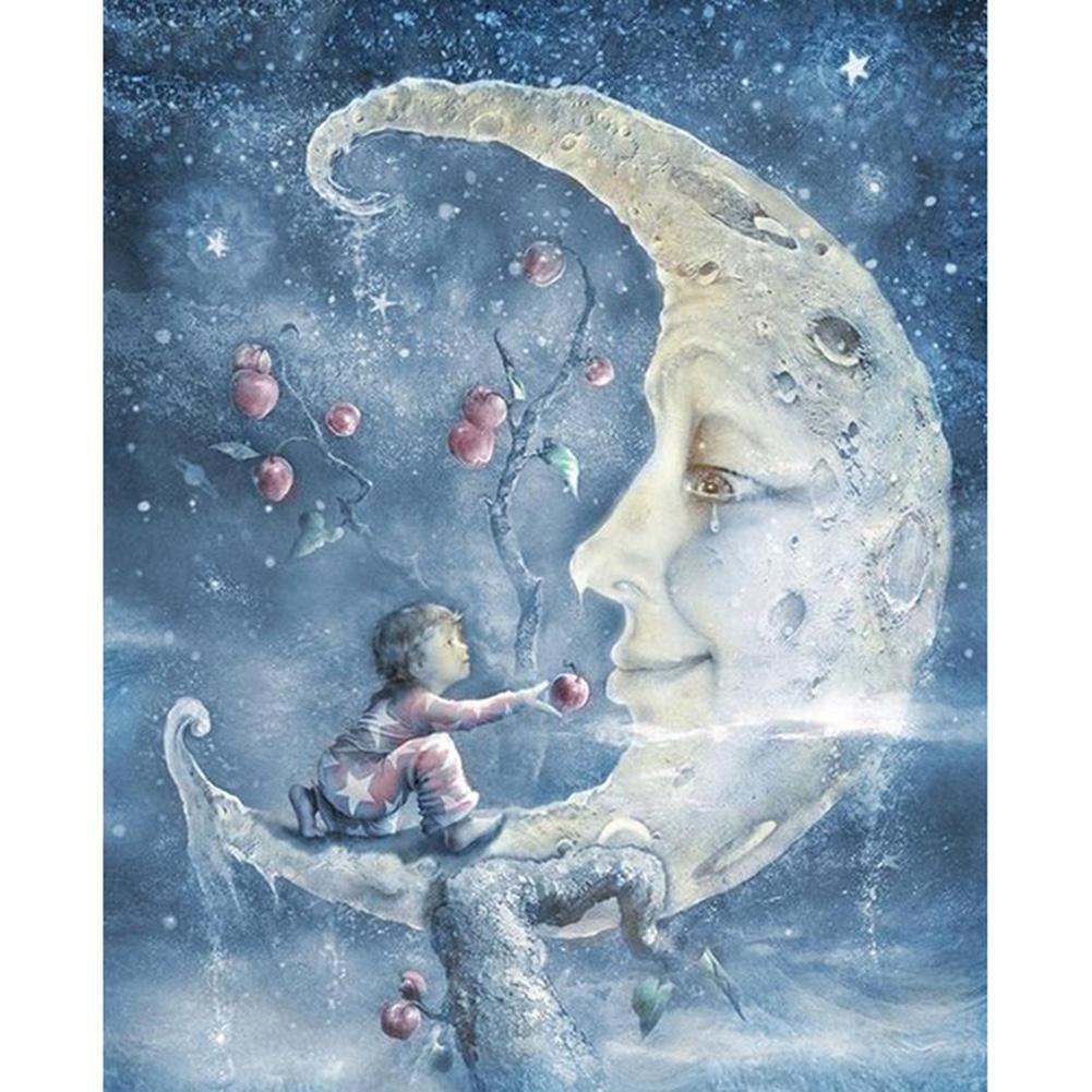 Visage de lune - diamant rond plein - 30x40cm