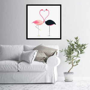 Oiseau rose - diamant rond complet - 30x30cm