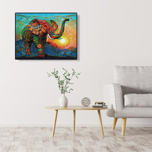 Éléphant - diamant rond complet - 40x30cm