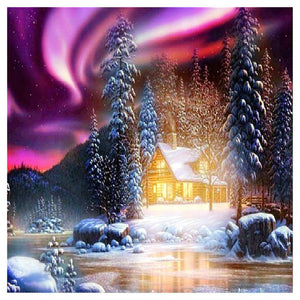 Maison de neige - diamant rond complet - 30x30cm