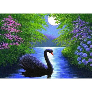 Cygne - diamant rond complet - 30x40cm